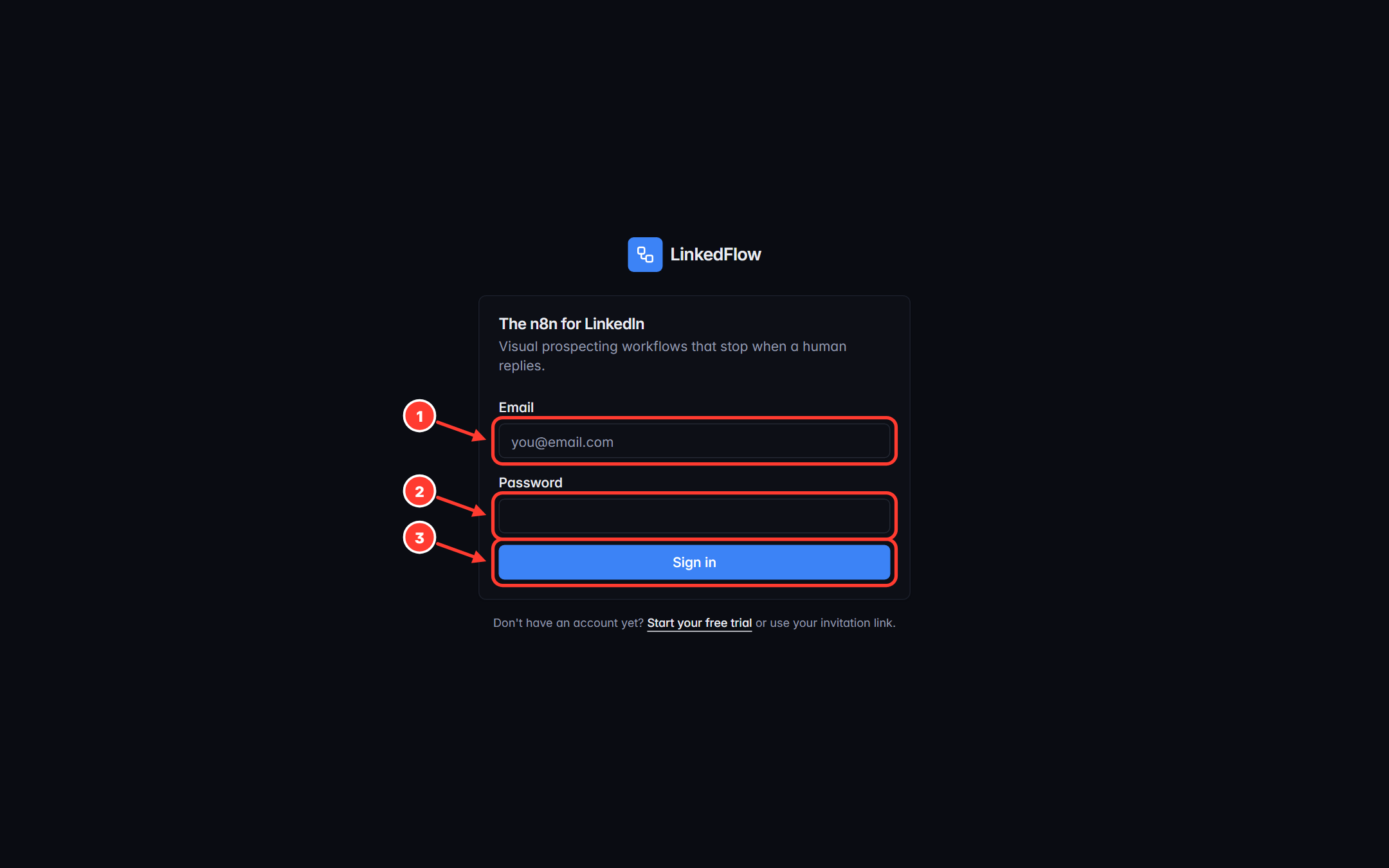 Login screen with the fields highlighted