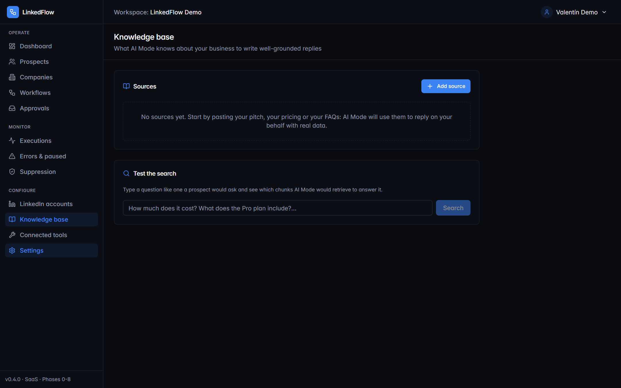 Knowledge base screen