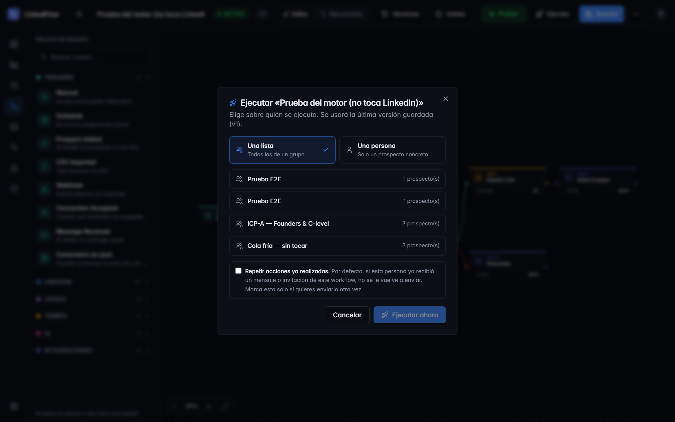 Diálogo de ejecución del workflow