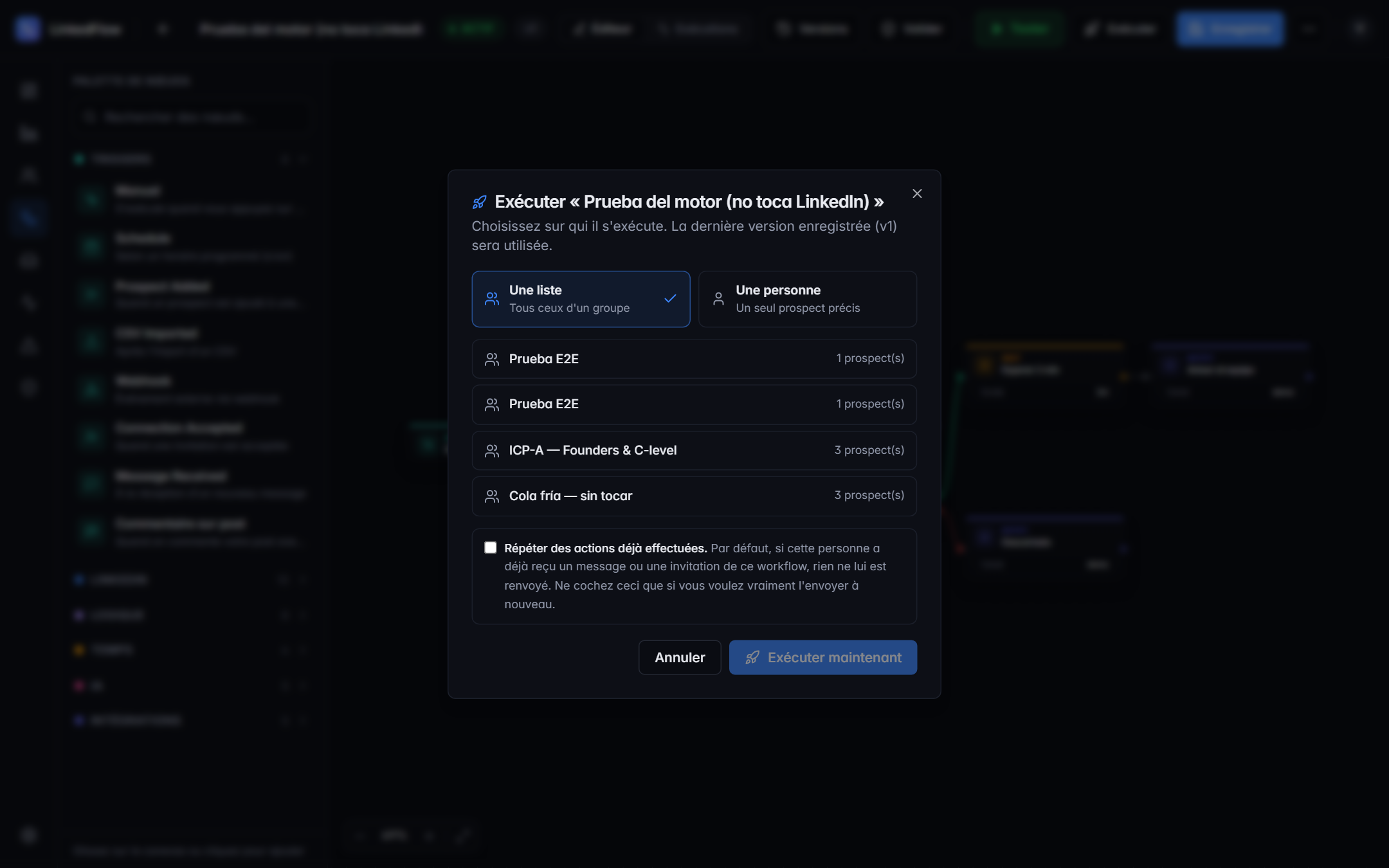 Boîte de dialogue d’exécution du workflow