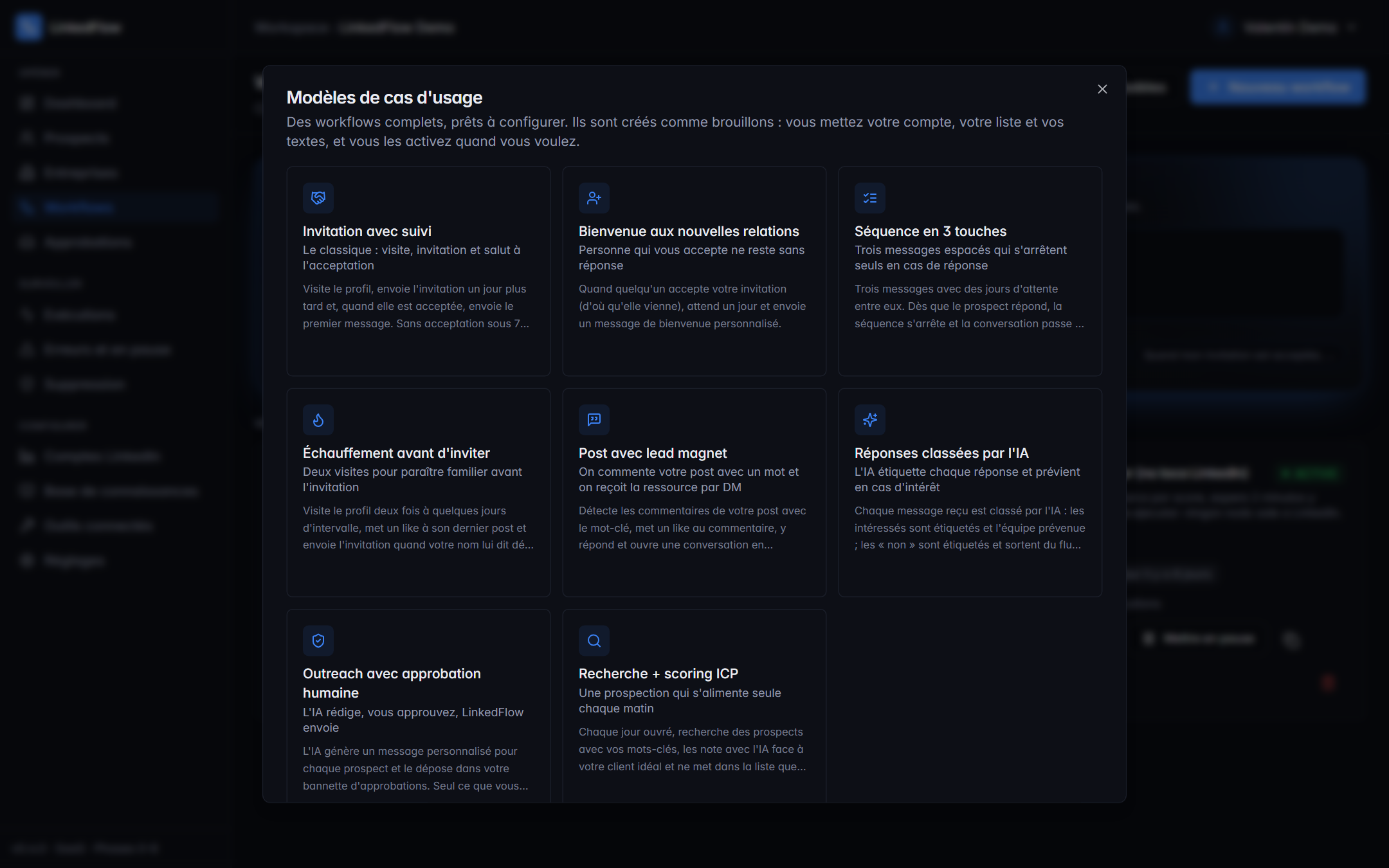 Boîte de dialogue des modèles de workflow