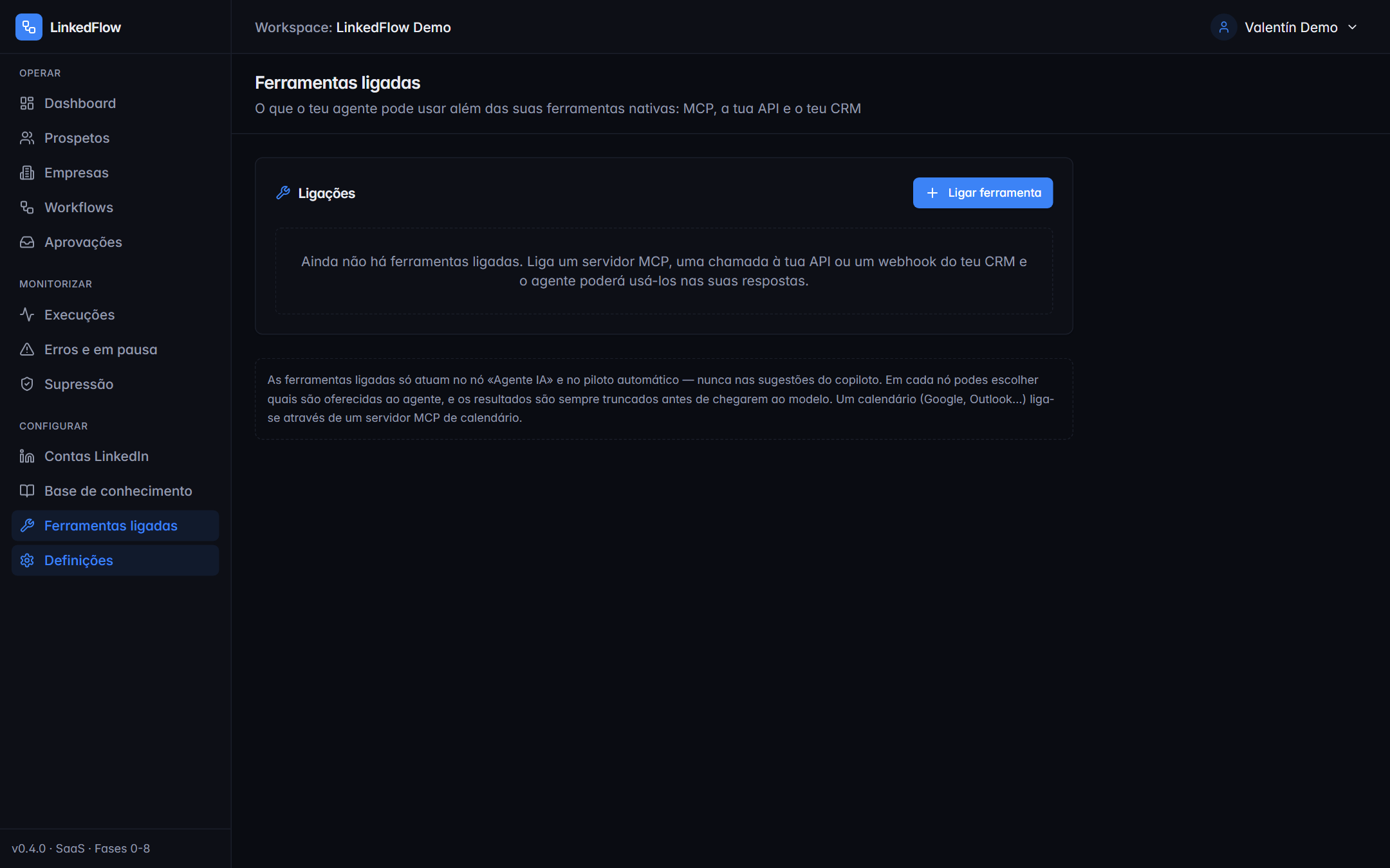 Ecrã de ferramentas ligadas